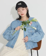 ノーカラーデニムジャケット