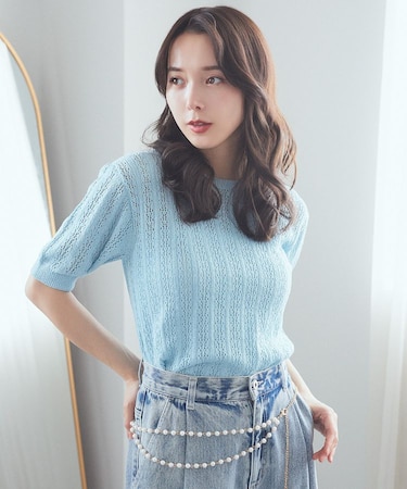 透かしニットプルオーバー