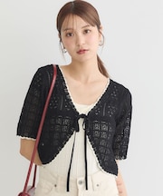 ミニスカラップ透かし編みニットカーディガン