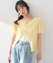 透かし編みフロントリボンカーディガン