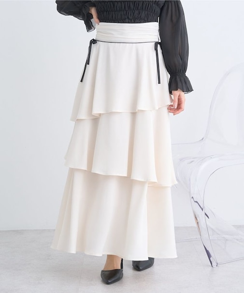 サイドリボンティアードスカート