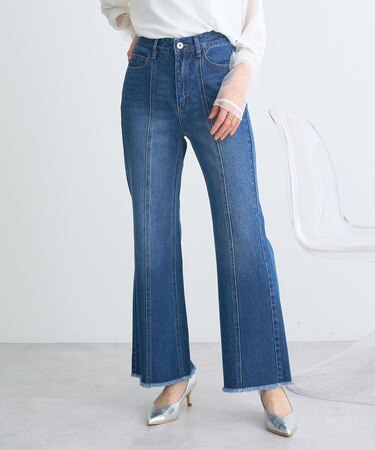 フロントシームセミフレアデニムパンツ