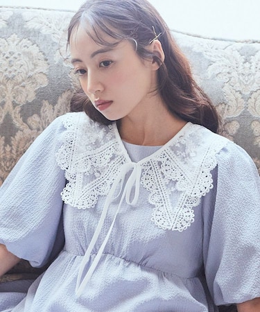 シアー刺繍レース付け襟