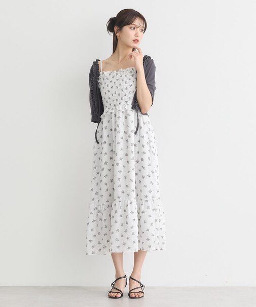 花柄シアーポップコーンキャミワンピース