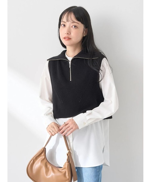 SET　Zipニットベスト+ブラウス