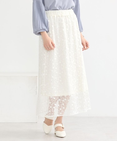 シアーレースレイヤードスカート