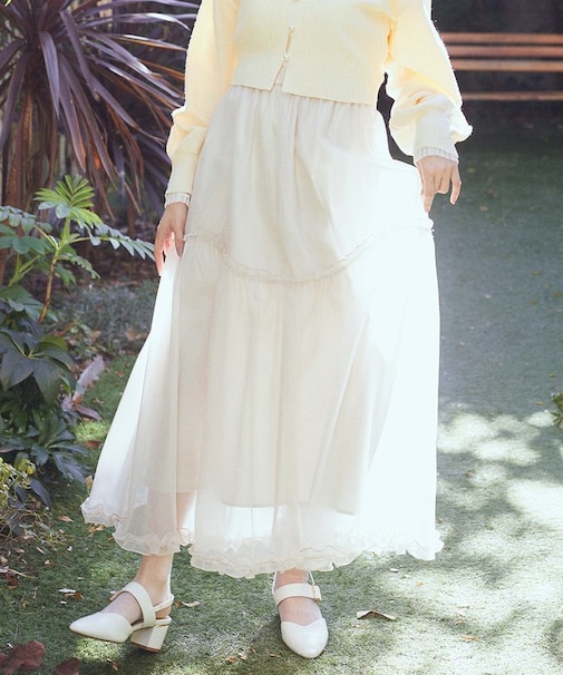 オーガンジーフリルヘムスカート