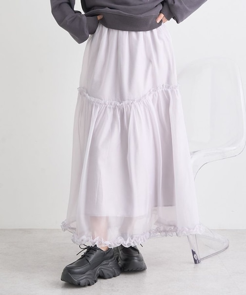 オーガンジーフリルヘムスカート