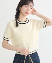 バイカラーフラワージャガードニットプルオーバー
