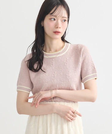 バイカラーフラワージャガードニットプルオーバー