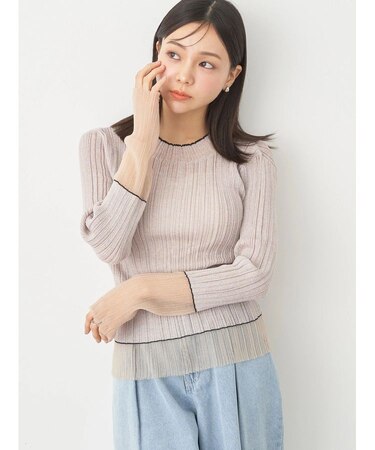 シアー配色リブプルオーバー