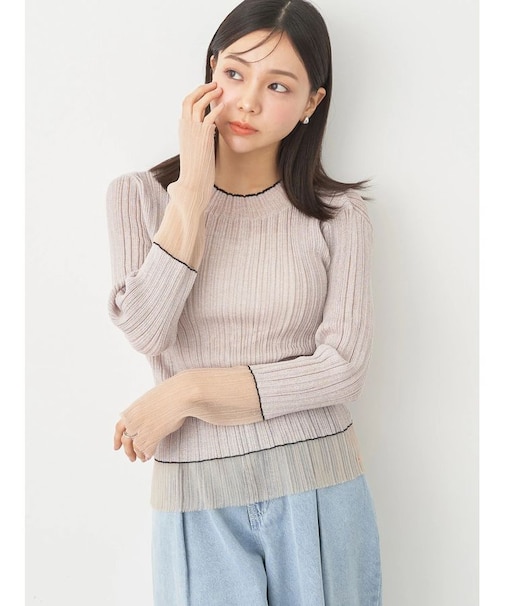 シアー配色リブプルオーバー