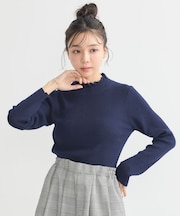 レーシーハイネックリブプルオーバー