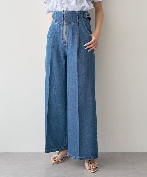サイドベルトデニムパンツ