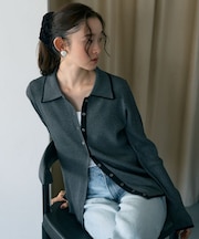 【WEB限定】バイカラートリムロングニットカーディガン