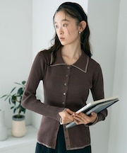 【WEB限定】バイカラートリムロングニットカーディガン