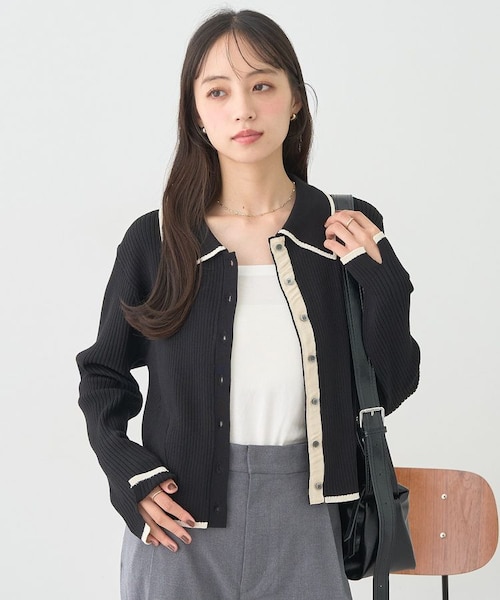 WEB限定】バイカラートリムニットカーディガン｜アース