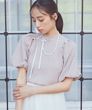 ラメモールパフスリニットプルオーバー