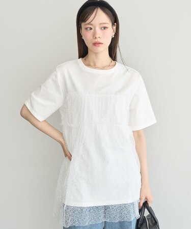 ニュアンス柄レースドッキングプルオーバー