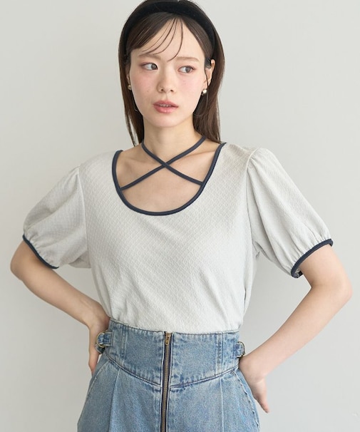 マルチウェイ配色リボンカットプルオーバー