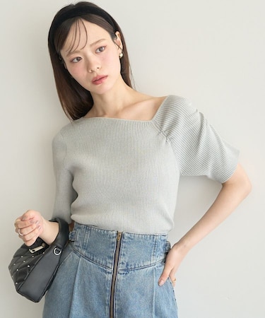 アシメネックリブニットプルオーバー