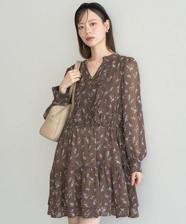 フラワー楊柳ティアードミニワンピース