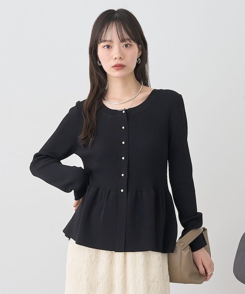 MERI ペプラムニットカーデ ブラック　新品★ ペプラムニットカーディガン｜アースミュージックアンド
