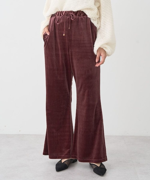 ★アバンチュウム ガーターベルト ラインストーン ロゴ ベロア フレア パンツ Rhinestone logo garter velor flare pants – AVENCHUMU