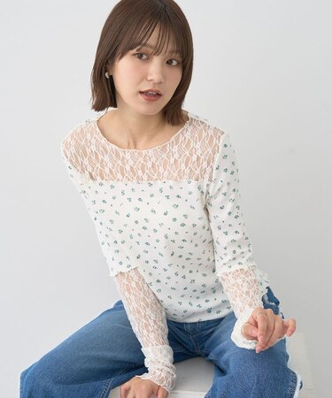 レース×アイレットプルオーバー