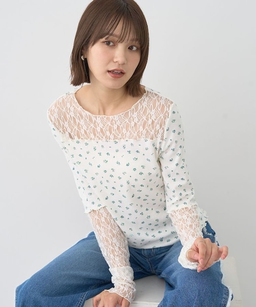 レース×アイレットプルオーバー