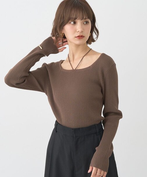 スクエアホルターネックリブプルオーバー