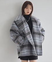 チェックシャギーコート