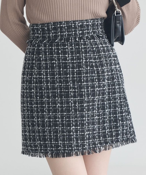 フリンジツイードミニスカート