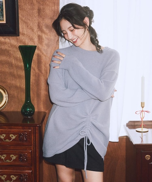 パウダーシャギーシャーリングニットミニワンピース｜アース