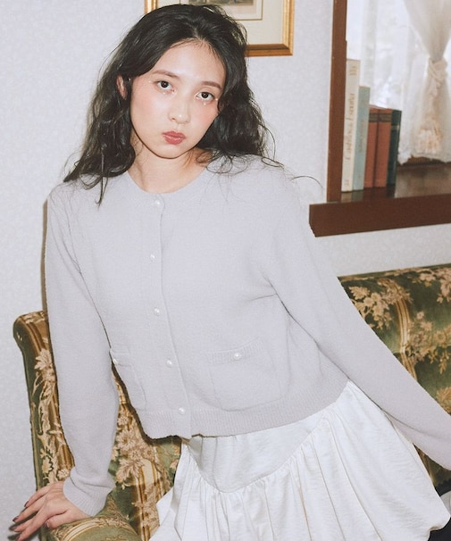 パウダーシャギークルーネックカーディガン