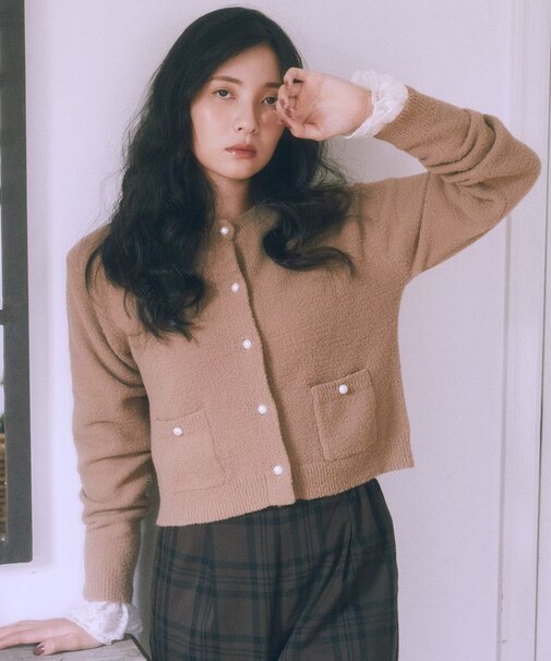 パウダーシャギークルーネックカーディガン