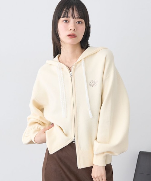 カシミア100% ダブルジップ ニット パーカー アイボリー サイズ1 カシミア100% ダブルジップ ニット パーカー アイボリー サイズ1