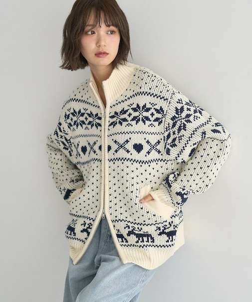 ダブルzipノルディックカウチンニットカーディガン