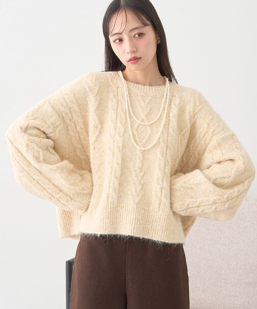 モヘヤタッチケーブルニットプルオーバー