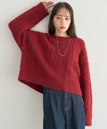 モヘヤタッチケーブルニットプルオーバー