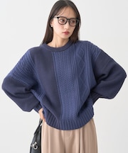 アンチピリングC/Aパッチワークケーブルニット