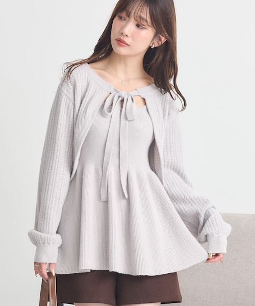 SET2点ショートボレロ＋ペプラムニットキャミ｜アース