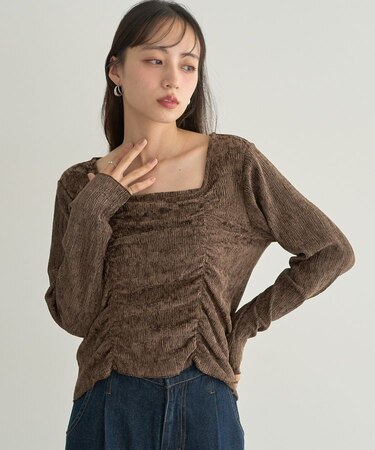 プリーツベロア風ギャザープルオーバー