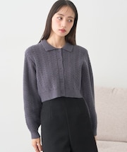 襟付きケーブルニットジャケット