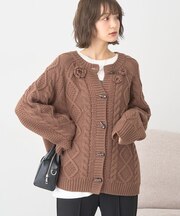フラワーモチーフトグルボタンニットカーディガン