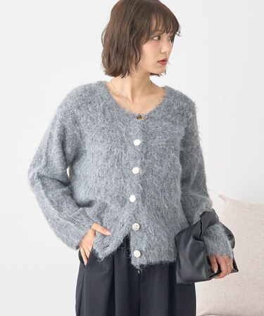 クルーネックシャギーカーディガン