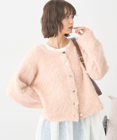 クルーネックシャギーカーディガン