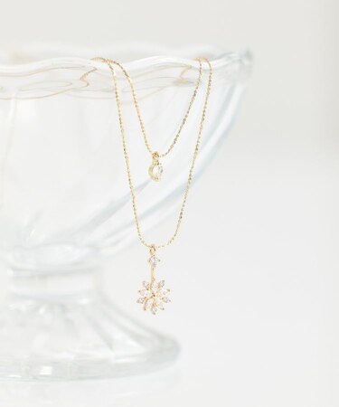 SET2点スノーモチーフネックレス+ワントップネックレス