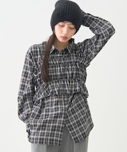SET2点チェック柄シャーリングビスチェ＋シャツ