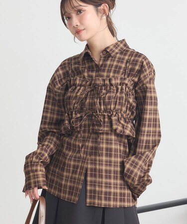 SET2点チェック柄シャーリングビスチェ＋シャツ